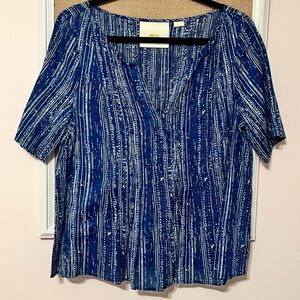 Maeve blouse. Blue and white patten. V-neck. Size 12.